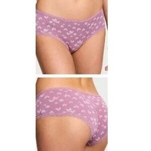 Victorias Secret Cotton Lace Waist Cheeky Panty Purple Thistle Butterfly Print L